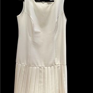 Vintage 60s Ivory Drop Waist Pleated Dress Size 16